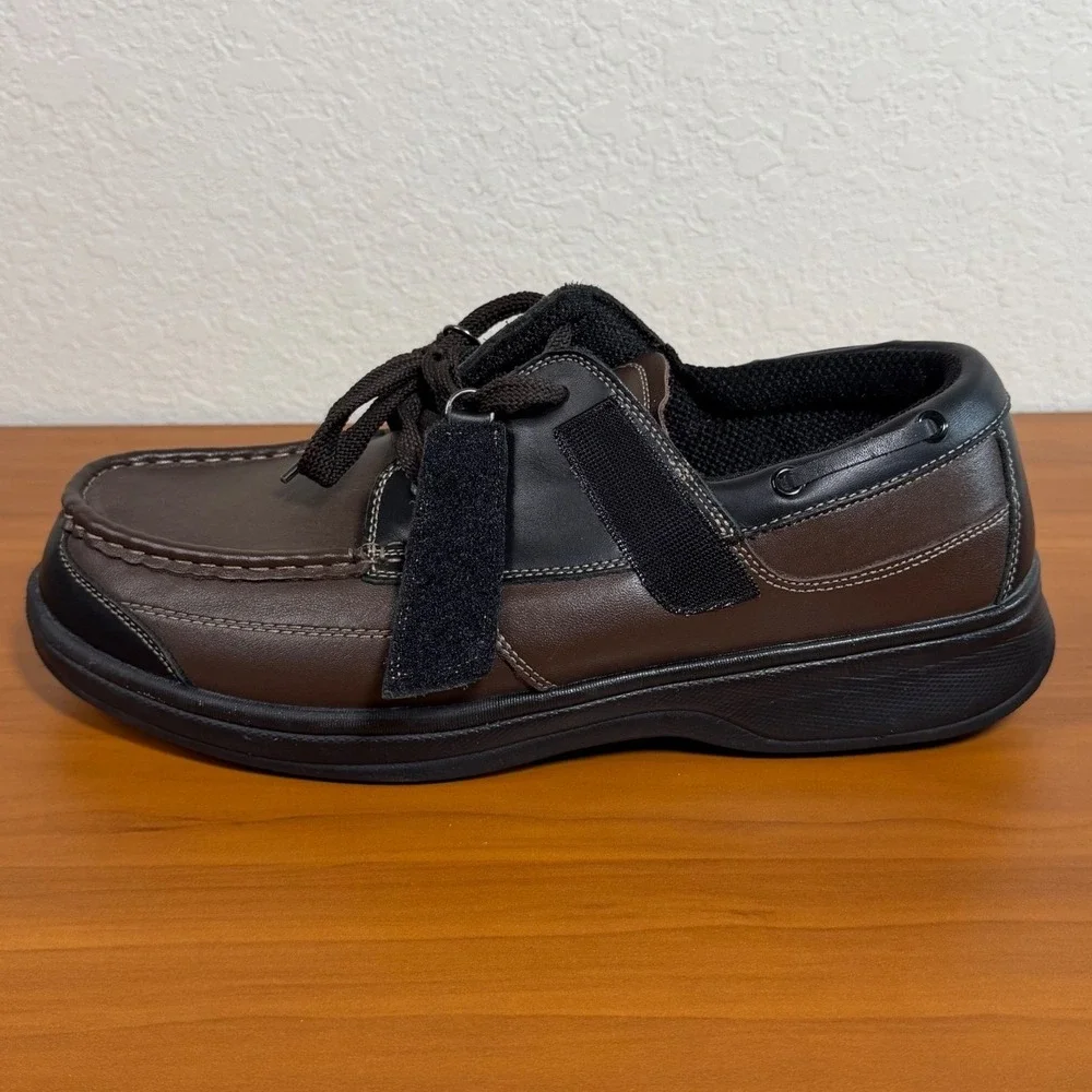 OrthOfeet 422 Baton Rouge Mens 12 2E Wide Brown Black Leather Orthopedic Boat